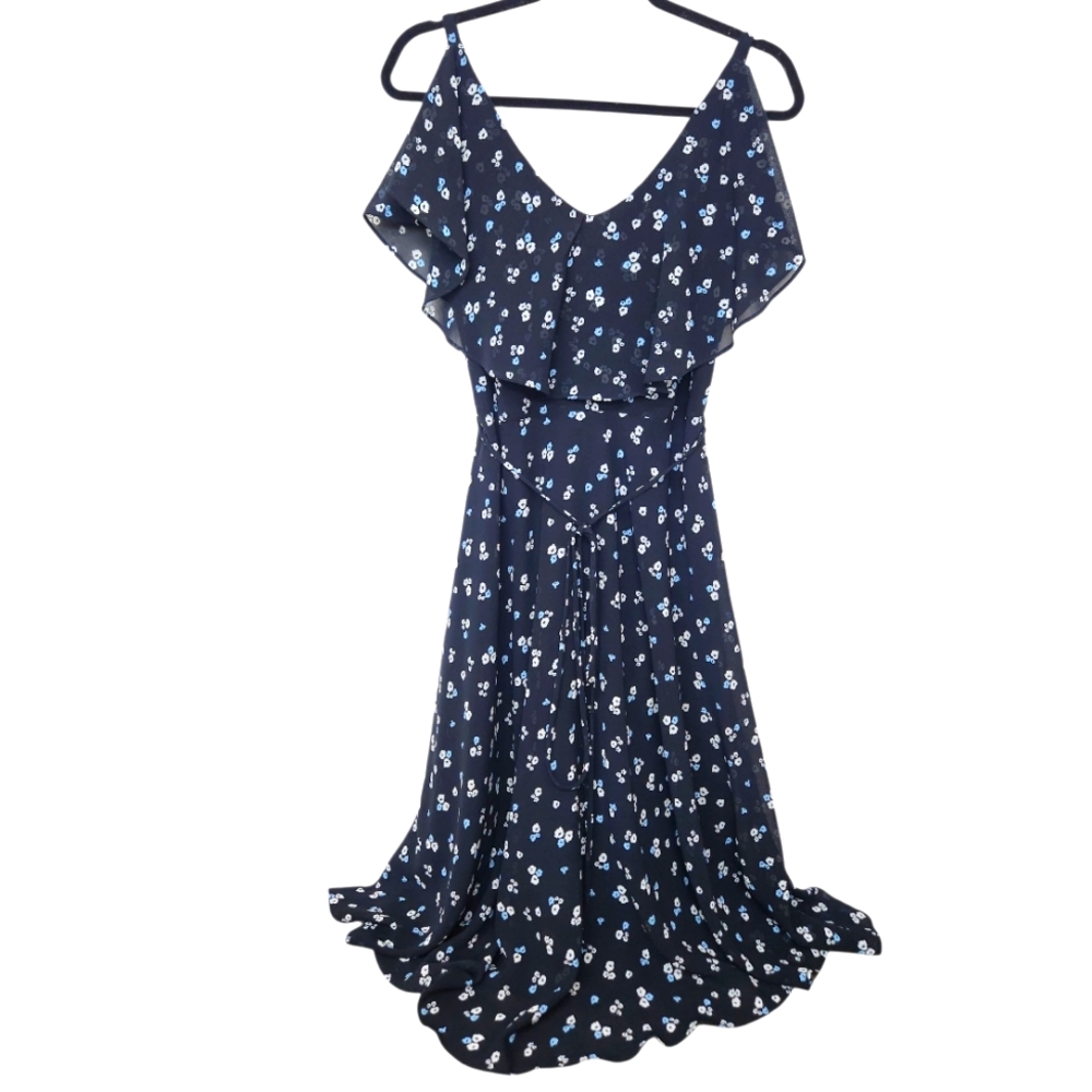 Gabby Skye Fit and Flare Midi Dress with a floral pattern Womens 8 Navy White